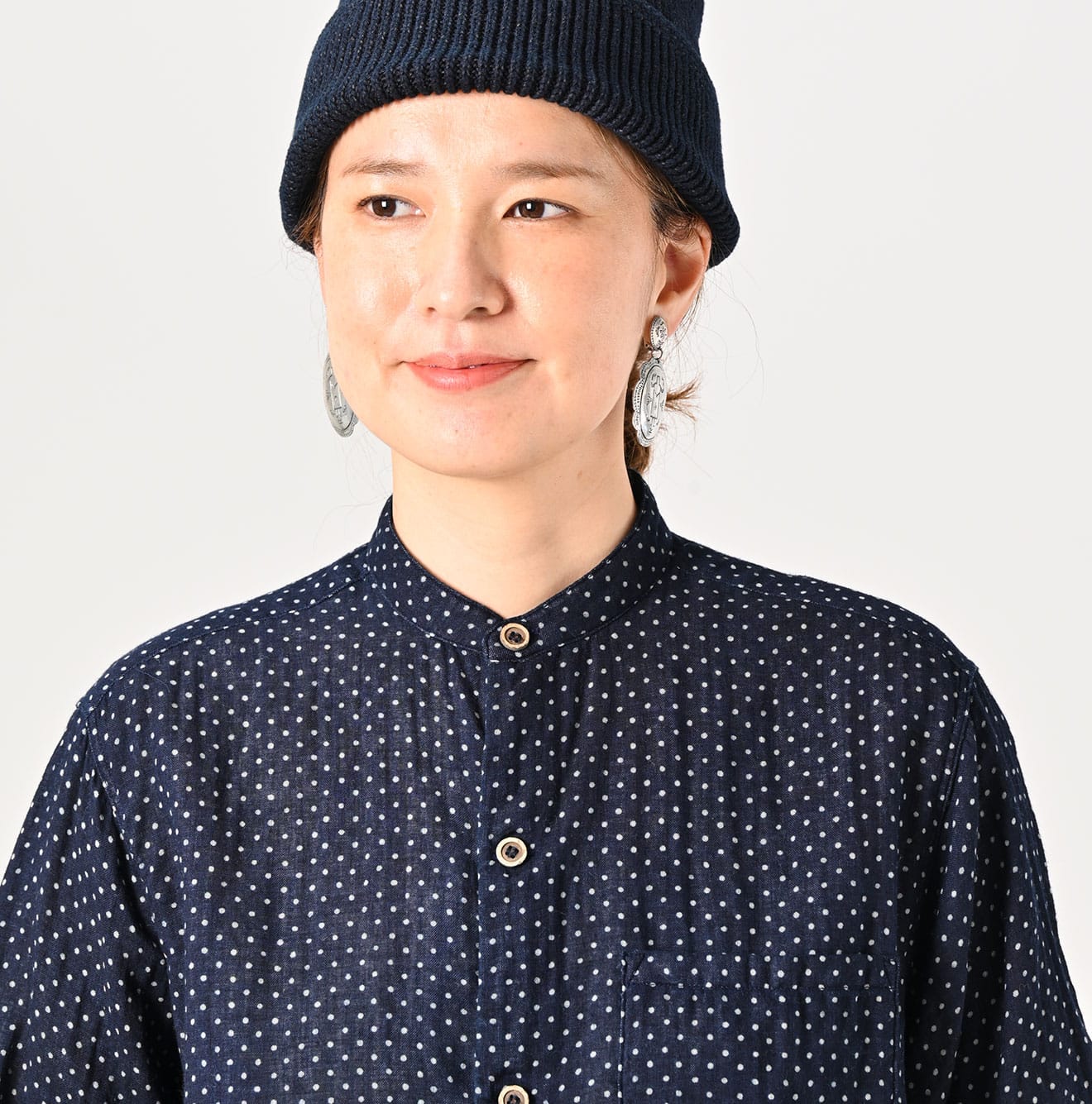 45R Indigo Fuwafuwa Double-woven 908 Dots Pullover Shirt