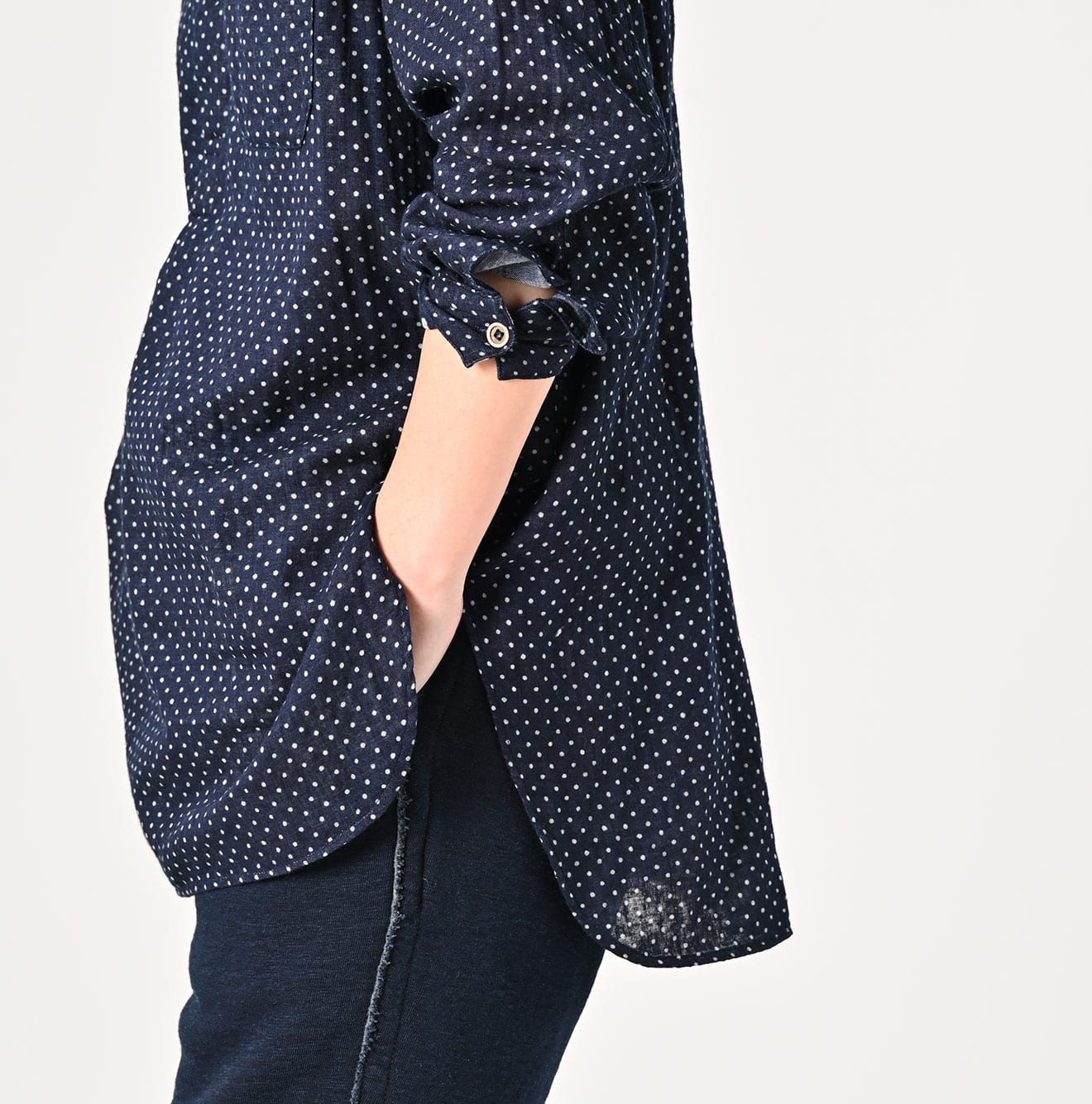 45R Indigo Fuwafuwa Double-woven 908 Dots Pullover Shirt