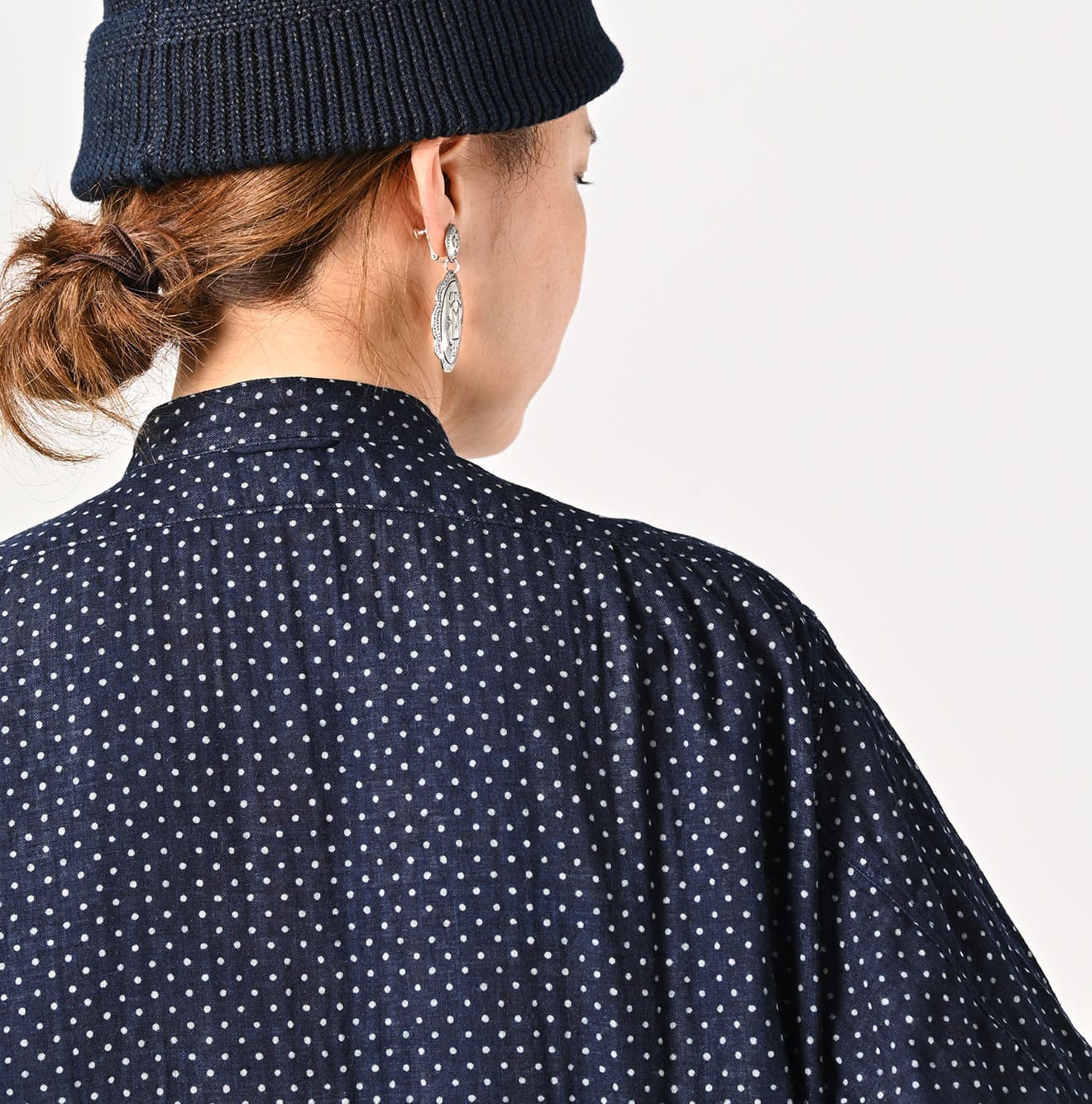 45R Indigo Fuwafuwa Double-woven 908 Dots Pullover Shirt