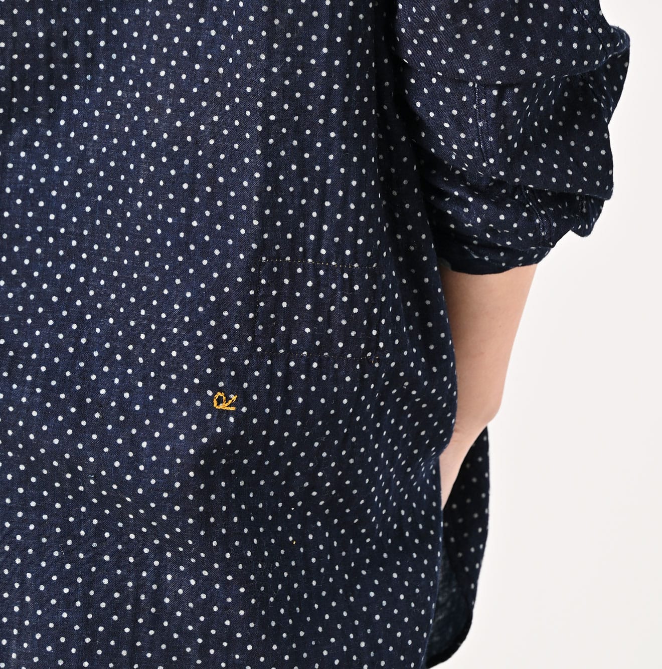 45R Indigo Fuwafuwa Double-woven 908 Dots Pullover Shirt