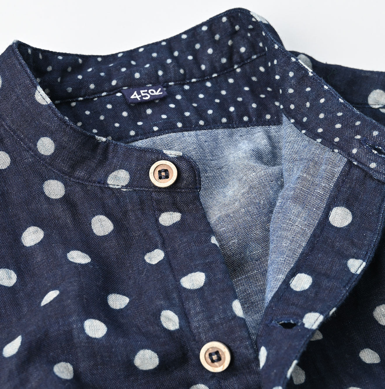 45R Indigo Fuwafuwa Double-woven 908 Dots Pullover Shirt