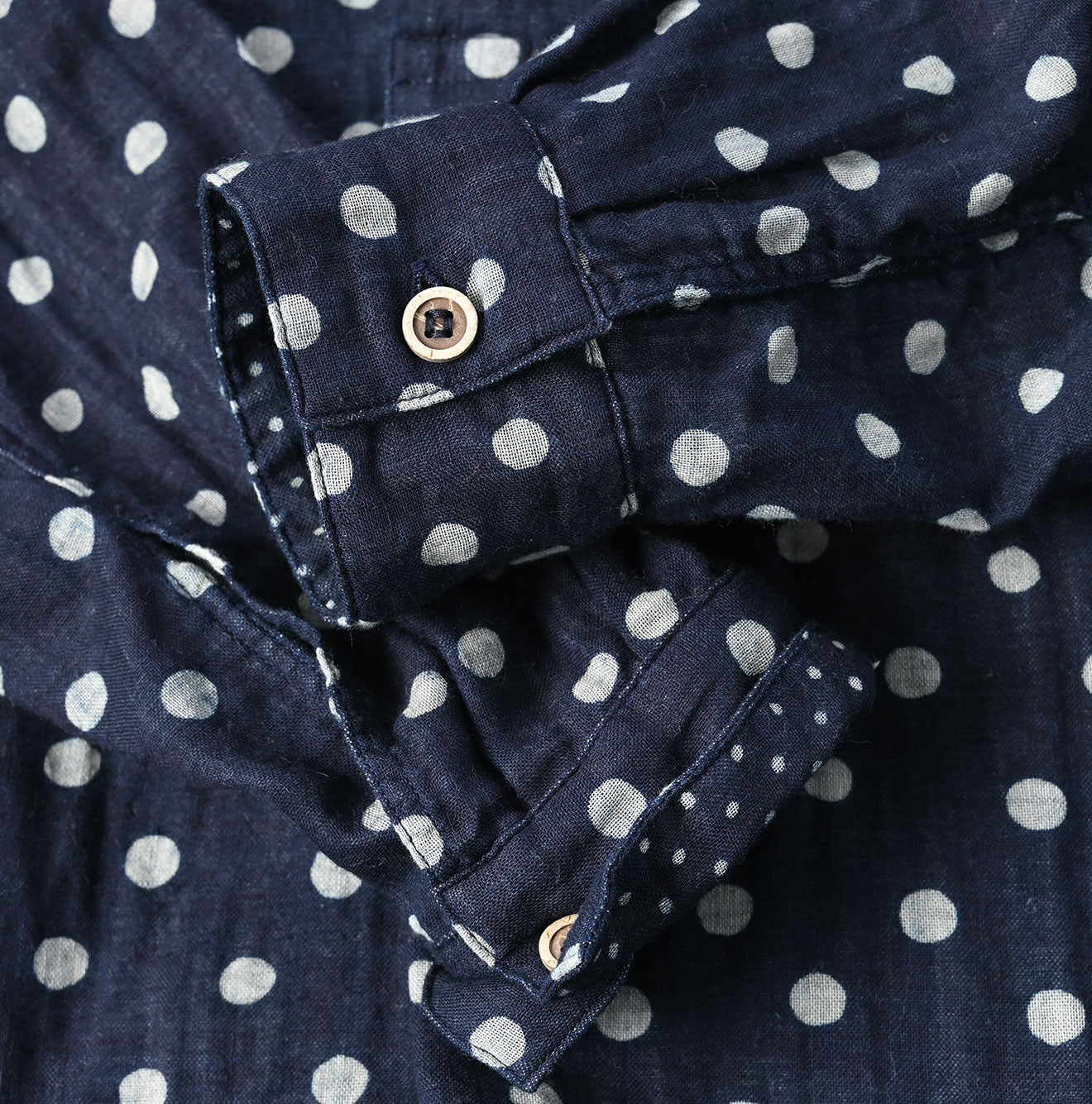 45R Indigo Fuwafuwa Double-woven 908 Dots Pullover Shirt