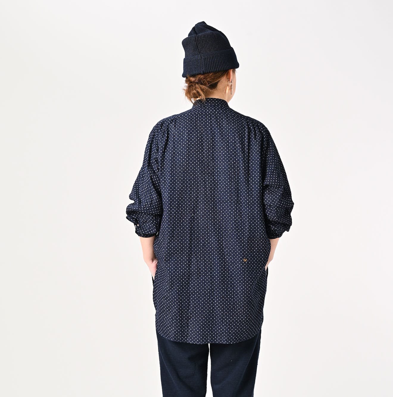 45R Indigo Fuwafuwa Double-woven 908 Dots Pullover Shirt