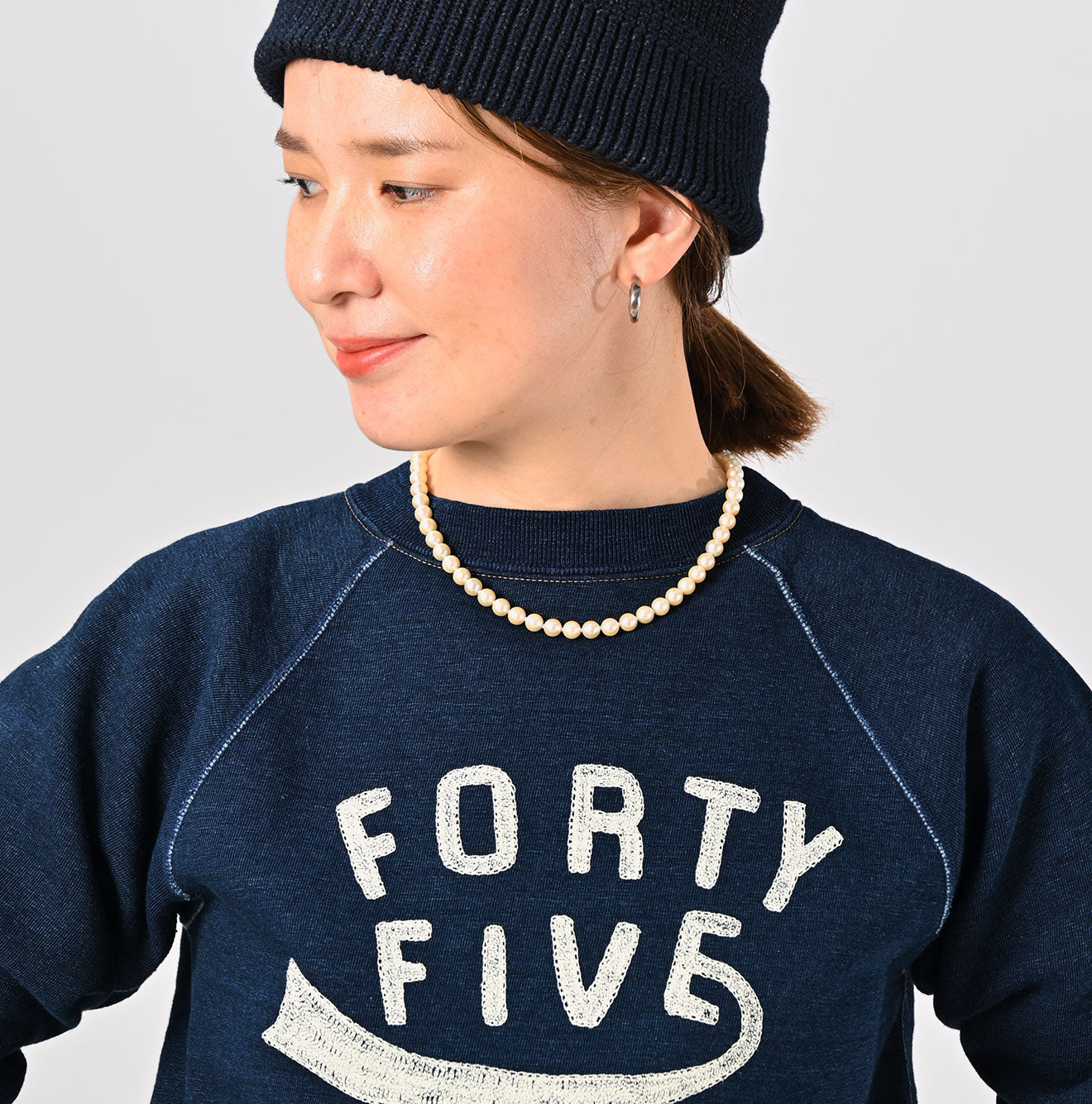 45R Indigo Cotton Fleece Raglan Sweatshirt
