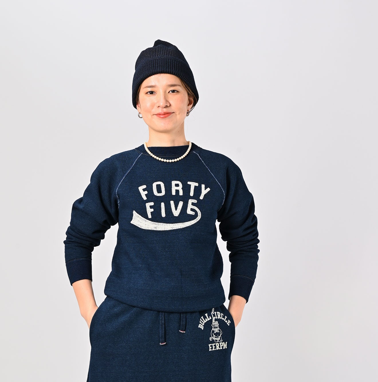 45R Indigo Cotton Fleece Raglan Sweatshirt