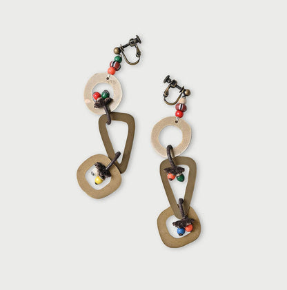 45R Circle Triangle Square Brass Necklace Earrings