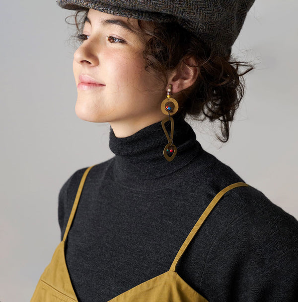 45R Circle Triangle Square Brass Necklace Earrings