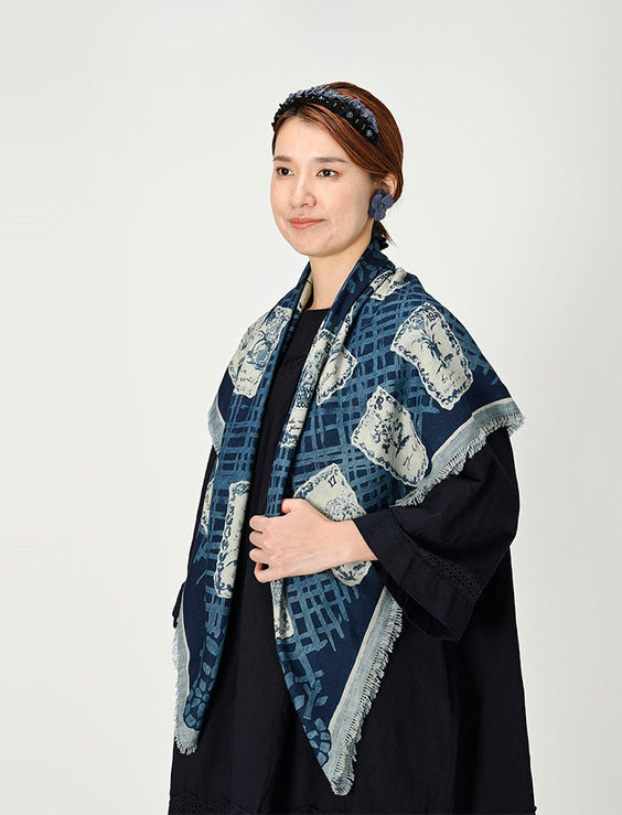 Indigo Supima Twill Calender Flower FUROSHIKii