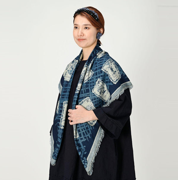 Indigo Supima Twill Calender Flower FUROSHIKii - 45R by 45rpm studio