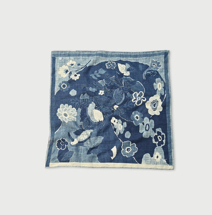 45R Indigo Silk Anemone Bird Bandana