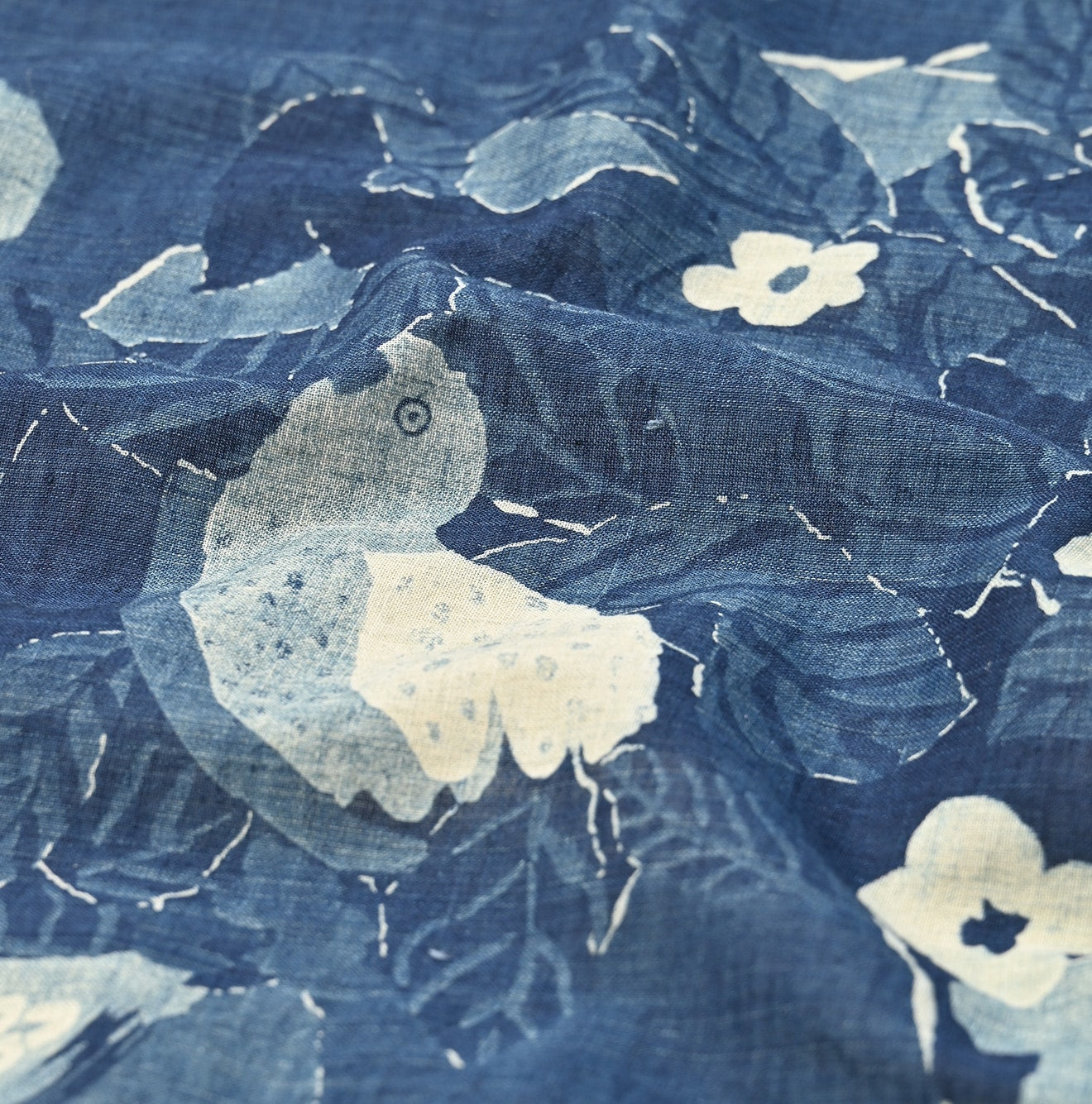 45R Indigo Silk Anemone Bird Bandana