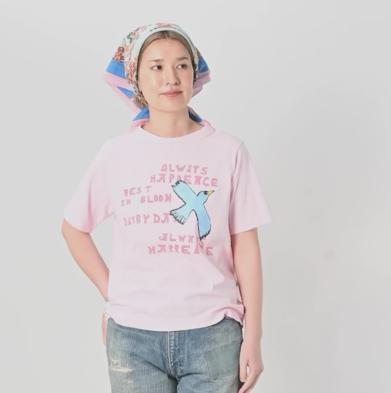 45R メッセージバードプリントの908 Tシャツ Blue Bird Letter 908 45